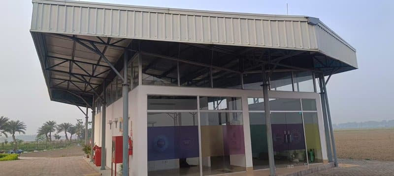 Office block with glass entrance