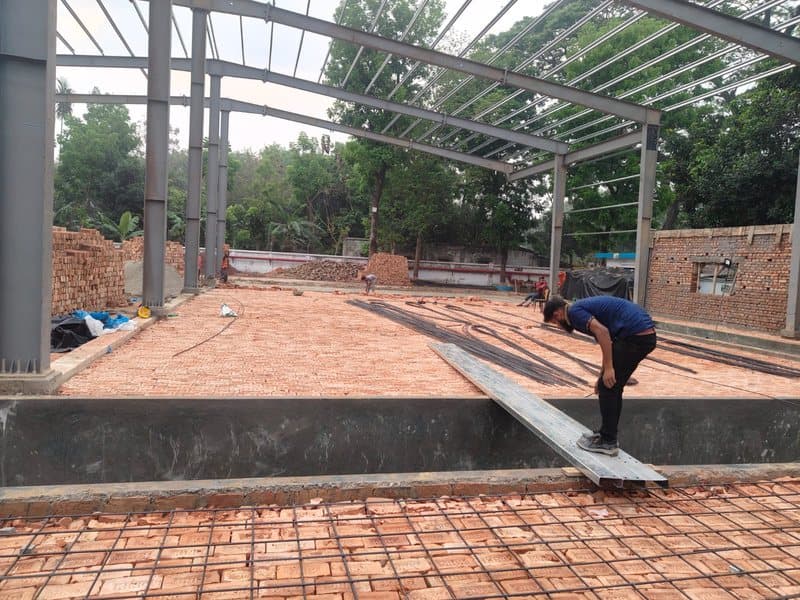 Steel frame and concrete foundation works