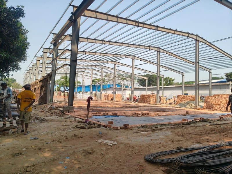 Steel frame with brick infill